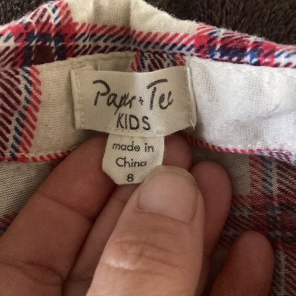 Paper+Tee cream, blue and red flannel girls size 8 - Picture 2 of 5